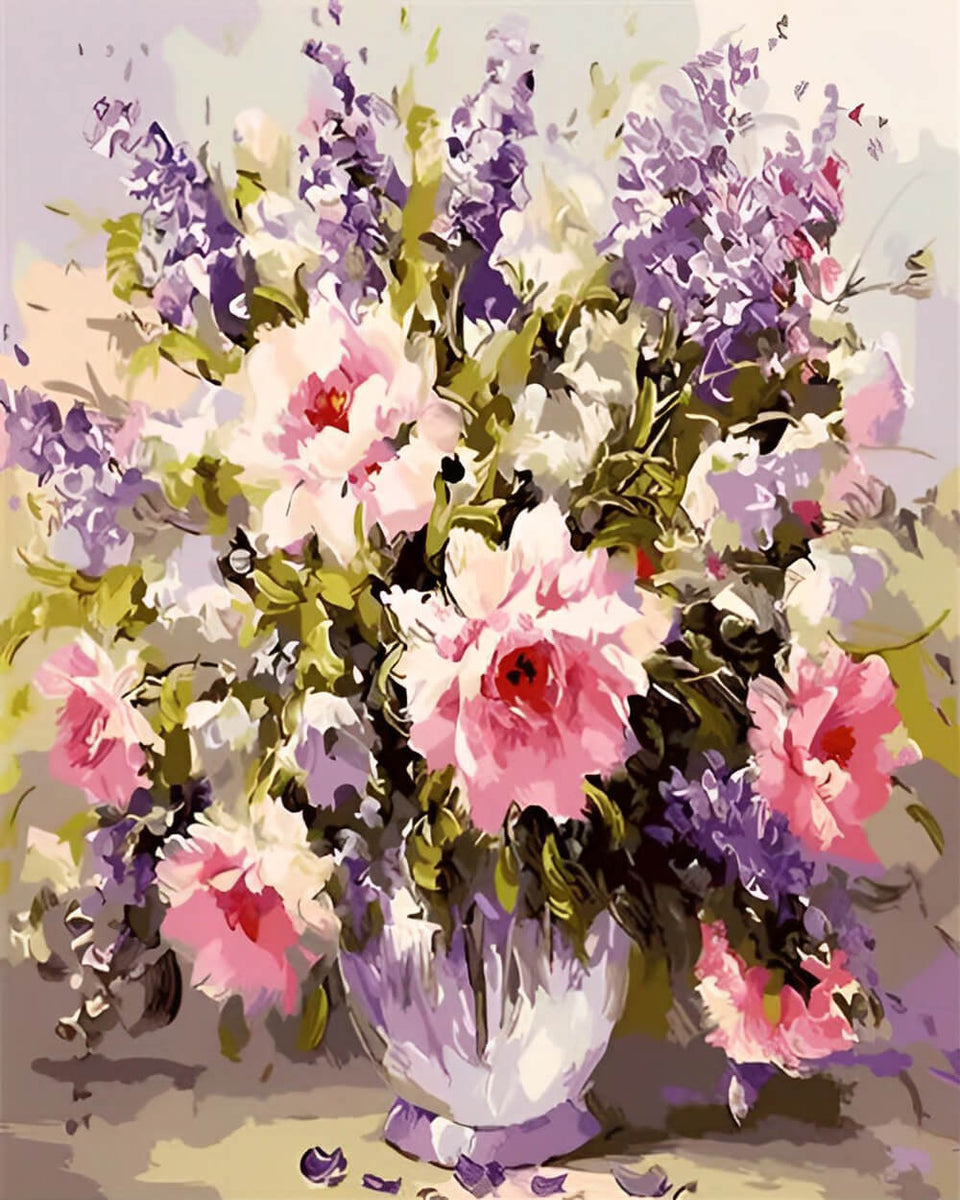 Kit Peinture Par Numéros Adulte - Toile Fleurs Avec Peintures Et Pinceaux - Activité DIY Relaxante - Déco Murale