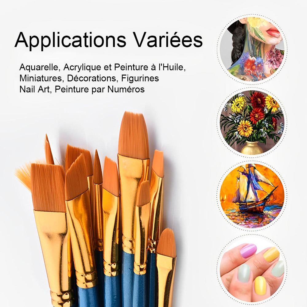 10 Pinceaux pour Peinture Acrylique - Différentes tailles et Formes