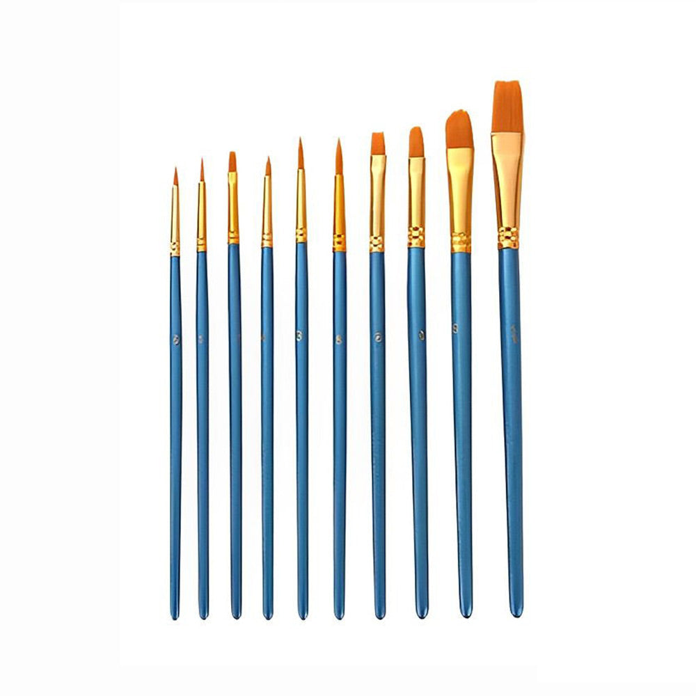 10 Pinceaux pour Peinture Acrylique - Différentes tailles et Formes