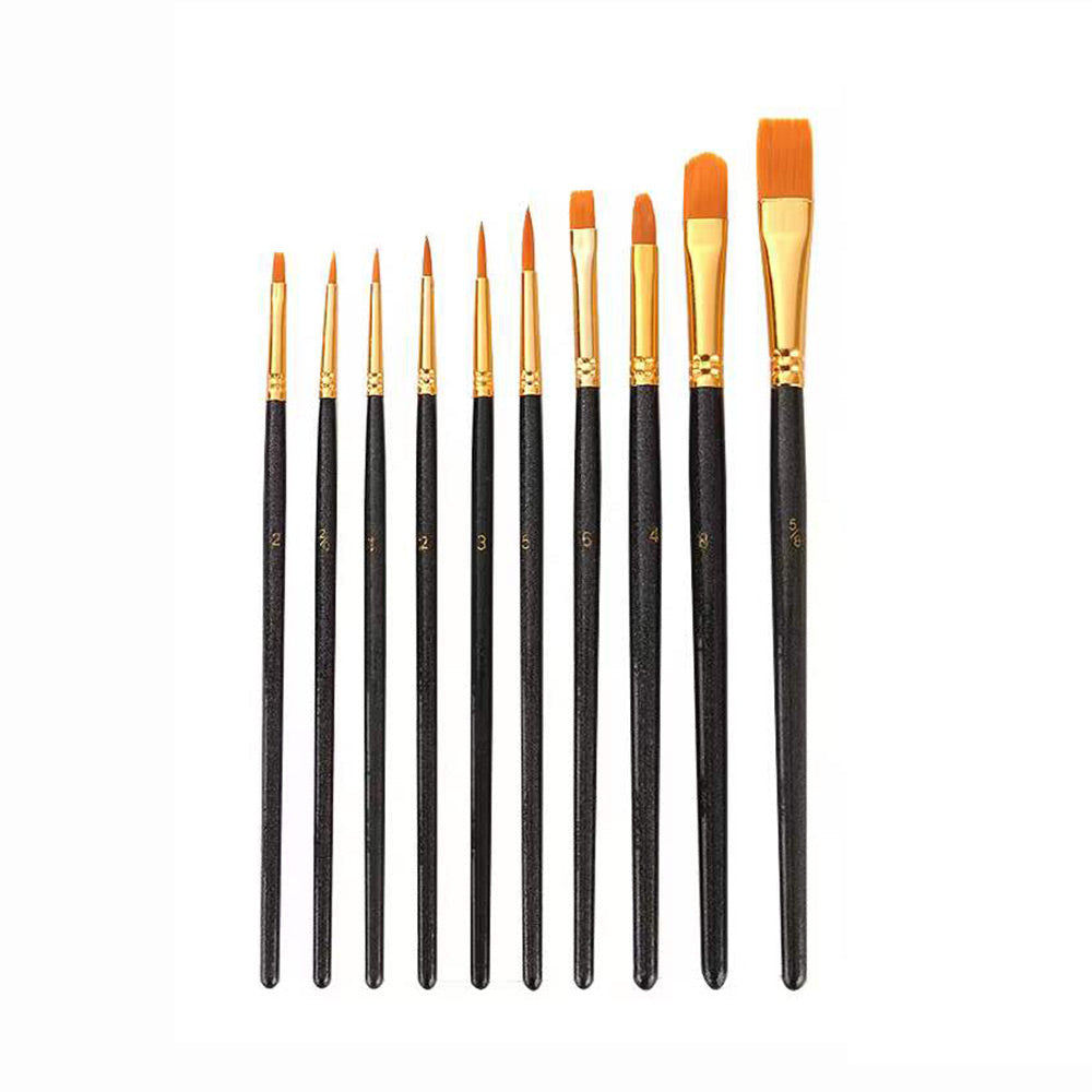 10 Pinceaux pour Peinture Acrylique - Différentes tailles et Formes