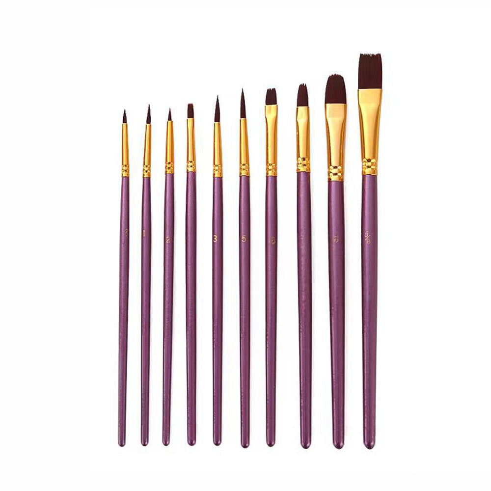 10 Pinceaux pour Peinture Acrylique - Différentes tailles et Formes