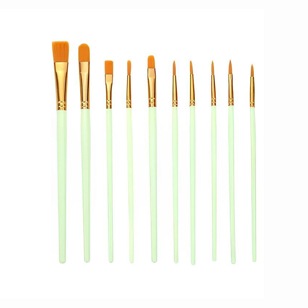 10 Pinceaux pour Peinture Acrylique - Différentes tailles et Formes