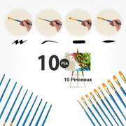 10 Pinceaux pour Peinture Acrylique - Différentes tailles et Formes