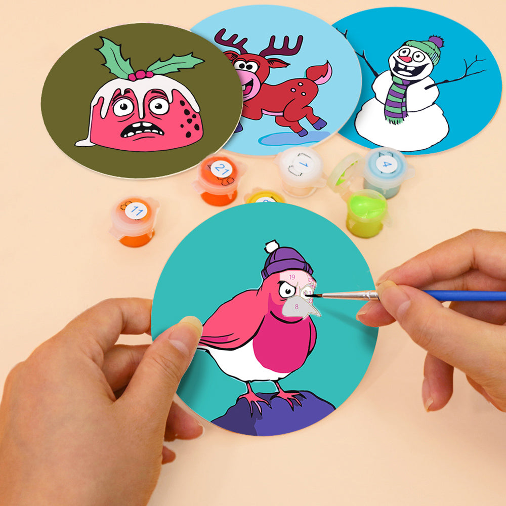 4 Pièces Dessous-de-verre Animaux de Noël Peinture par Numéros