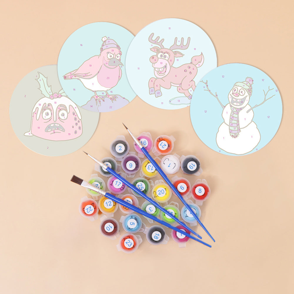 4 Pièces Dessous-de-verre Animaux de Noël Peinture par Numéros