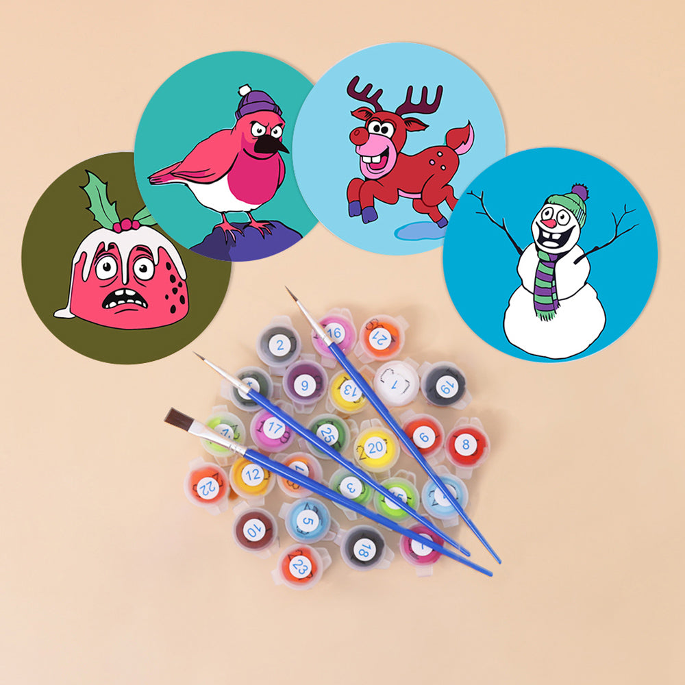 4 Pièces Dessous-de-verre Animaux de Noël Peinture par Numéros