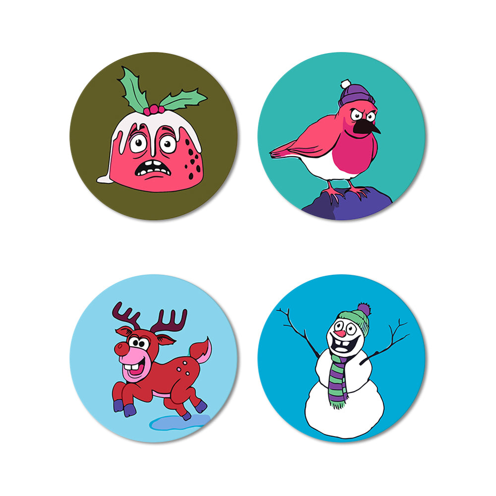 4 Pièces Dessous-de-verre Animaux de Noël Peinture par Numéros