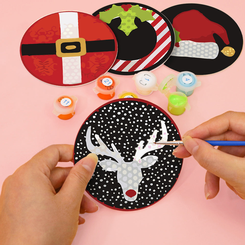 4 Pièces Dessous-de-verre Costumes de Noël Peinture par Numéros
