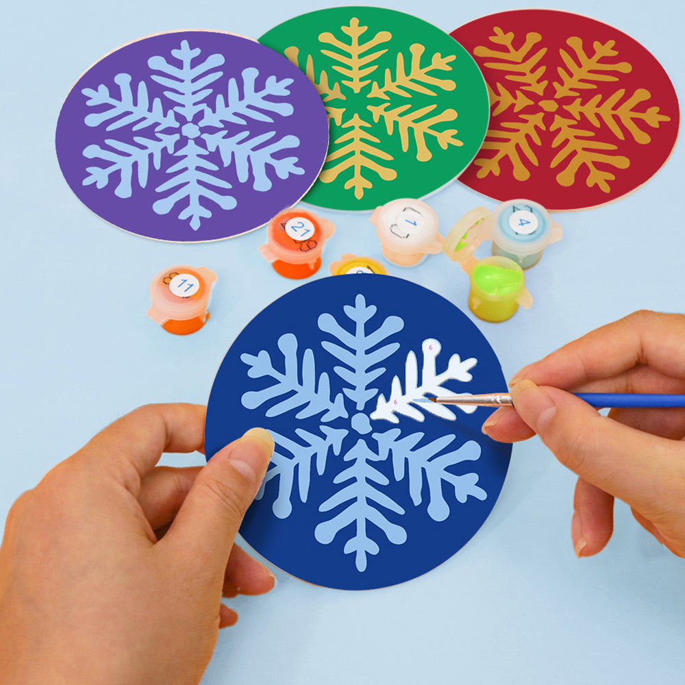 4 Pièces Dessous-de-verre Flocons de Neige de Noël Peinture par Numéros