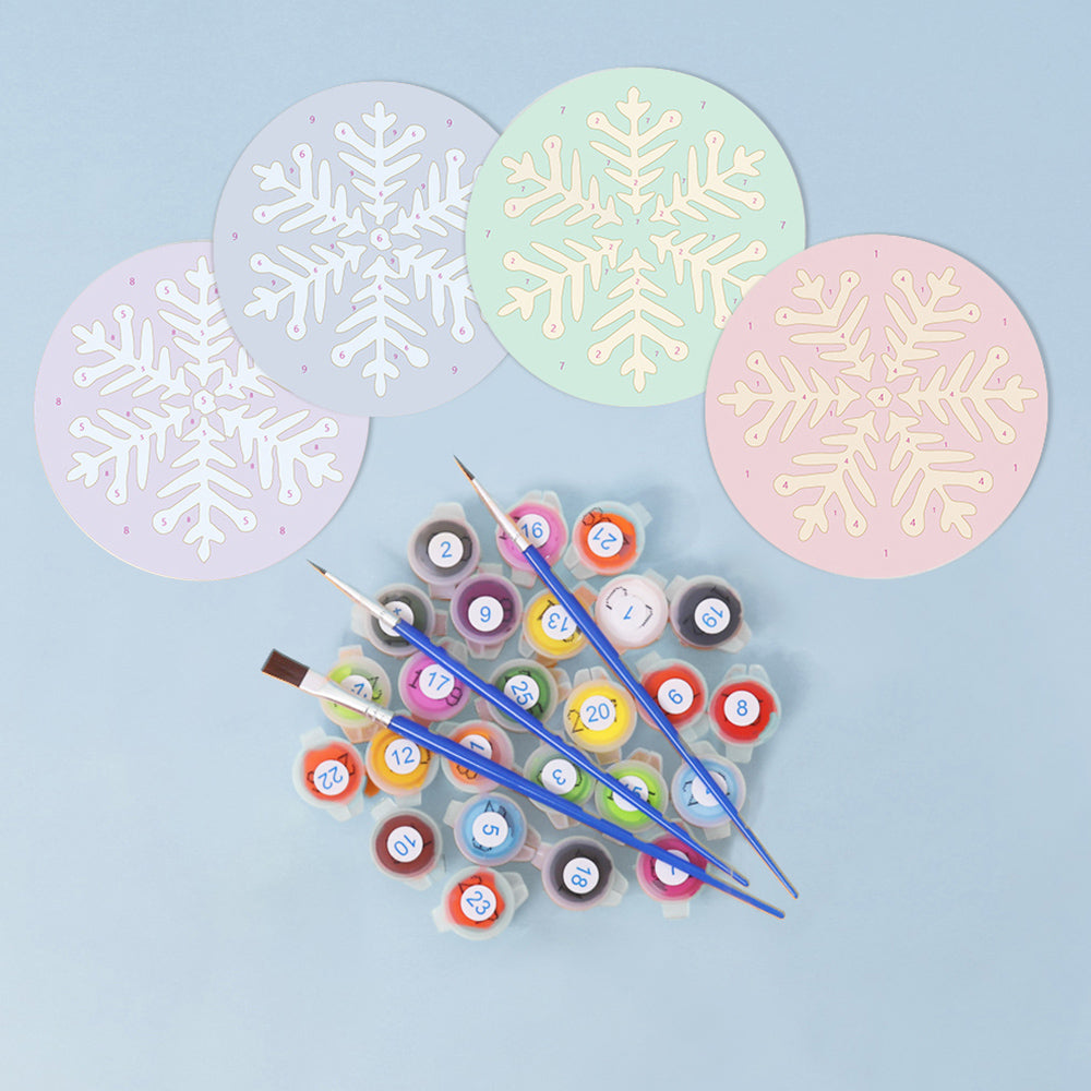 4 Pièces Dessous-de-verre Flocons de Neige de Noël Peinture par Numéros