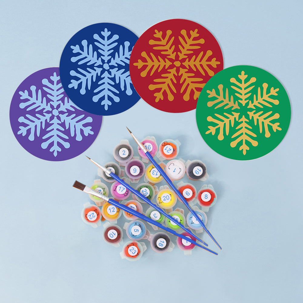 4 Pièces Dessous-de-verre Flocons de Neige de Noël Peinture par Numéros