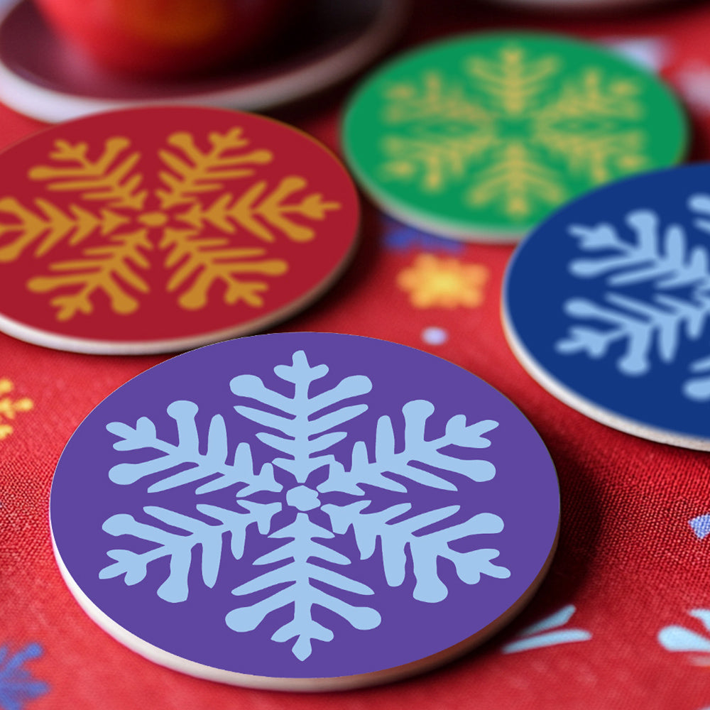 4 Pièces Dessous-de-verre Flocons de Neige de Noël Peinture par Numéros