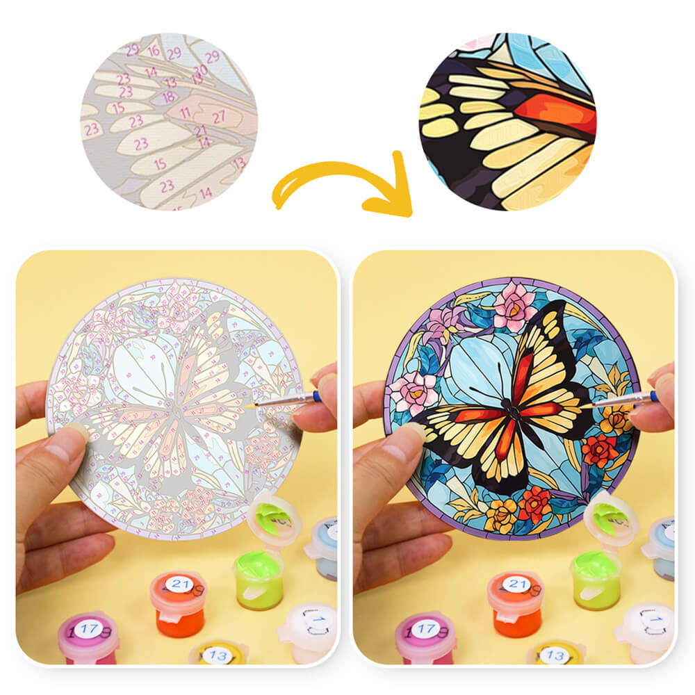 4 Pièces Dessous-de-verre Magnifiques Papillons Peinture par Numéros