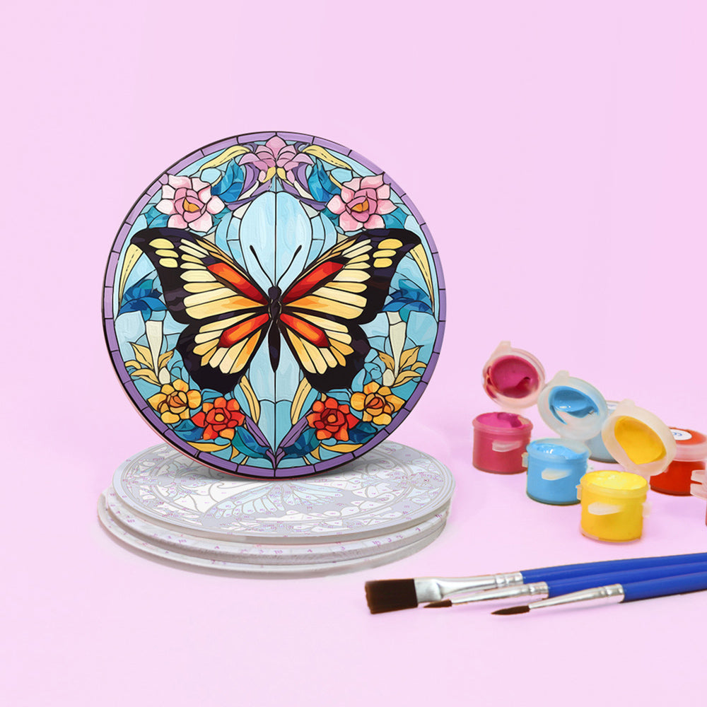4 Pièces Dessous-de-verre Magnifiques Papillons Peinture par Numéros