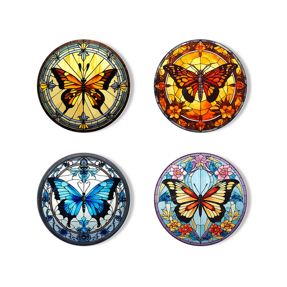 4 Pièces Dessous-de-verre Magnifiques Papillons Peinture par Numéros