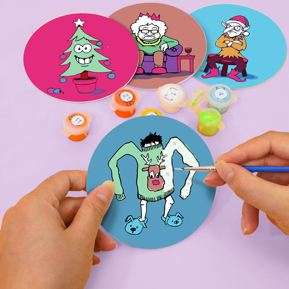 4 Pièces Dessous-de-verre Personnages Cartoon de Noël Peinture par Numéros