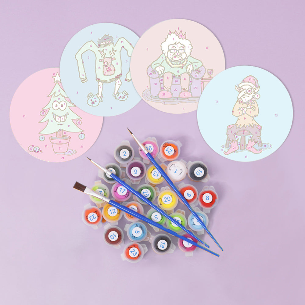 4 Pièces Dessous-de-verre Personnages Cartoon de Noël Peinture par Numéros