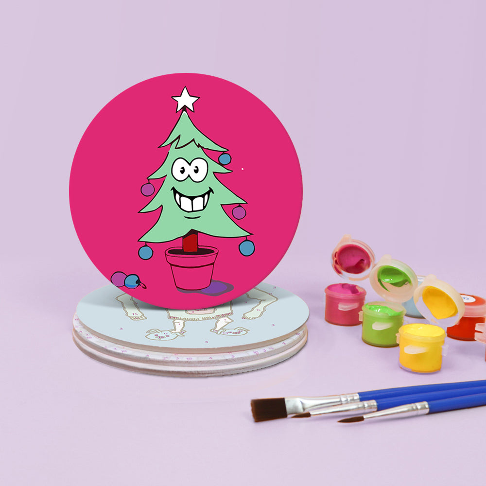 4 Pièces Dessous-de-verre Personnages Cartoon de Noël Peinture par Numéros