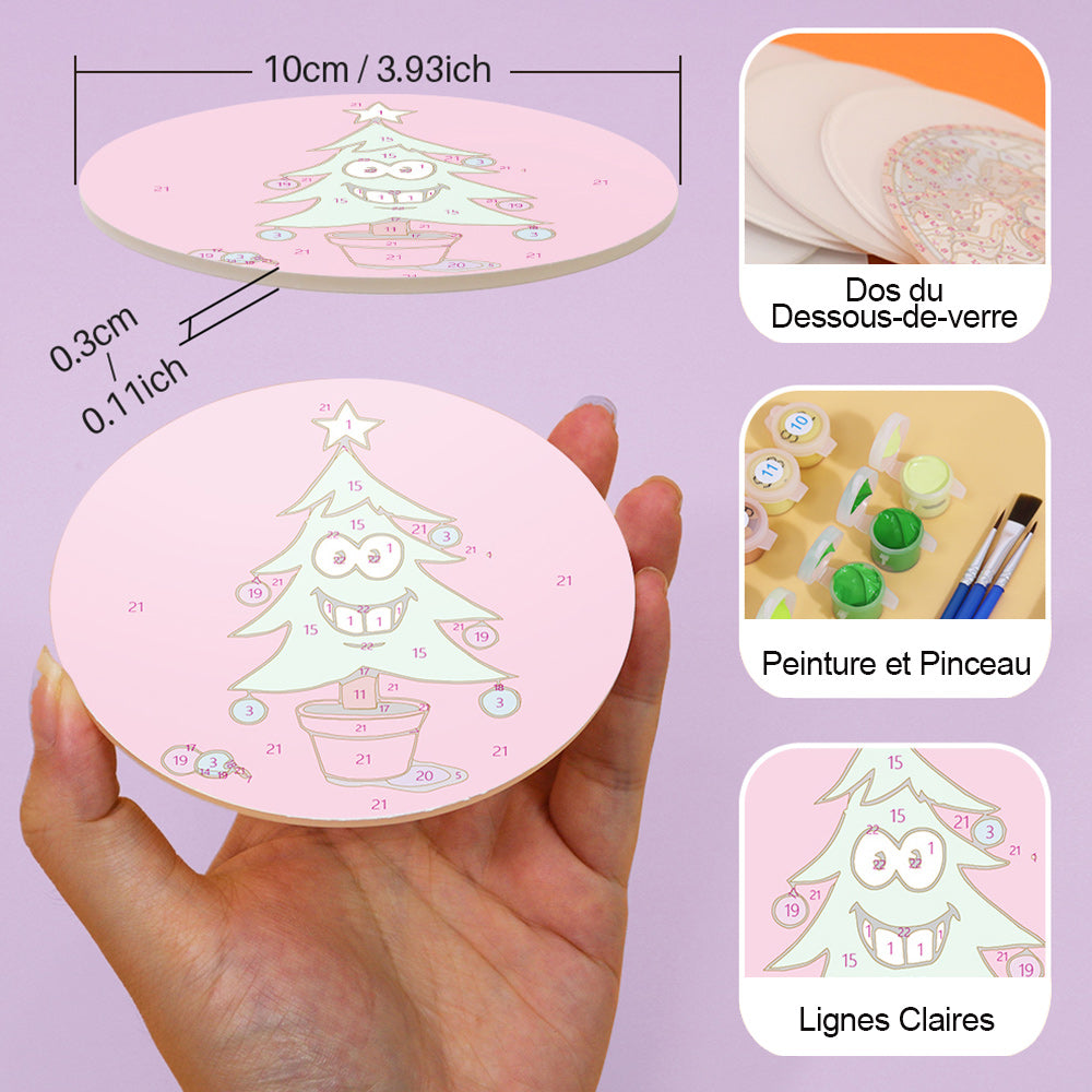 4 Pièces Dessous-de-verre Personnages Cartoon de Noël Peinture par Numéros
