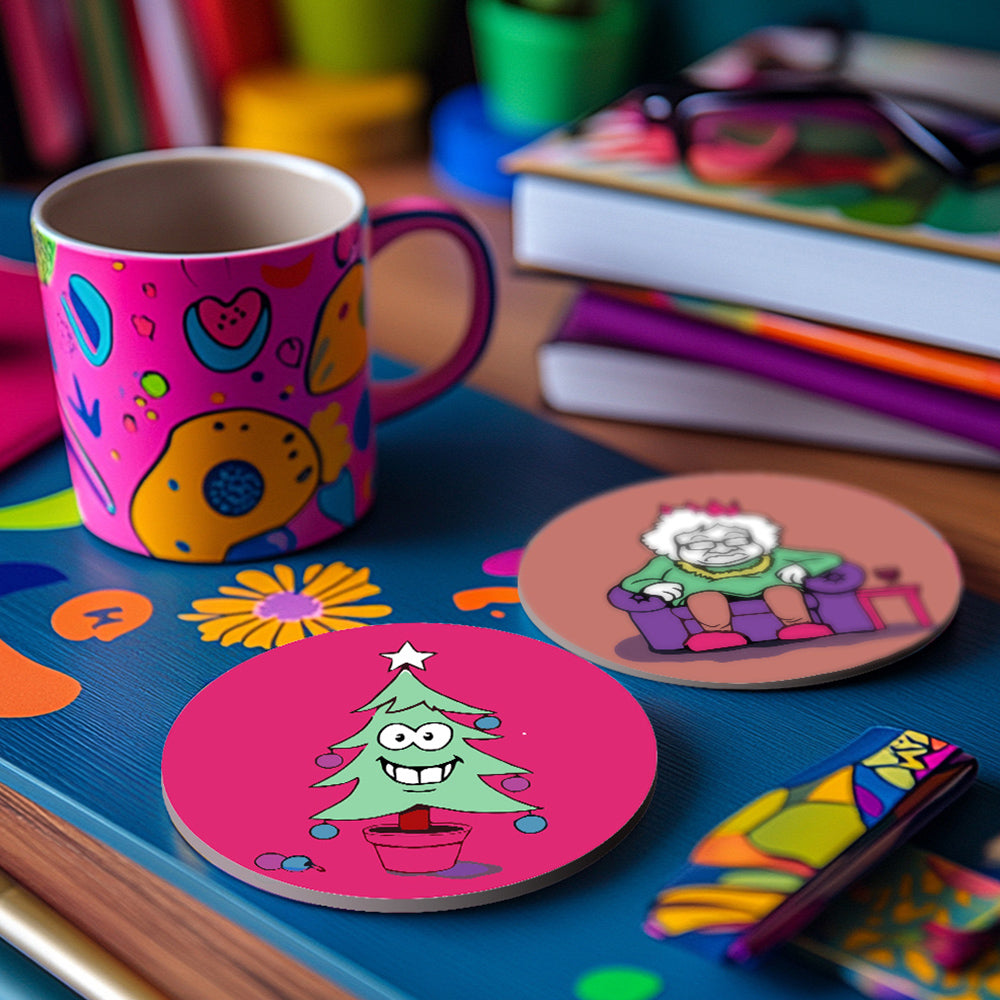 4 Pièces Dessous-de-verre Personnages Cartoon de Noël Peinture par Numéros