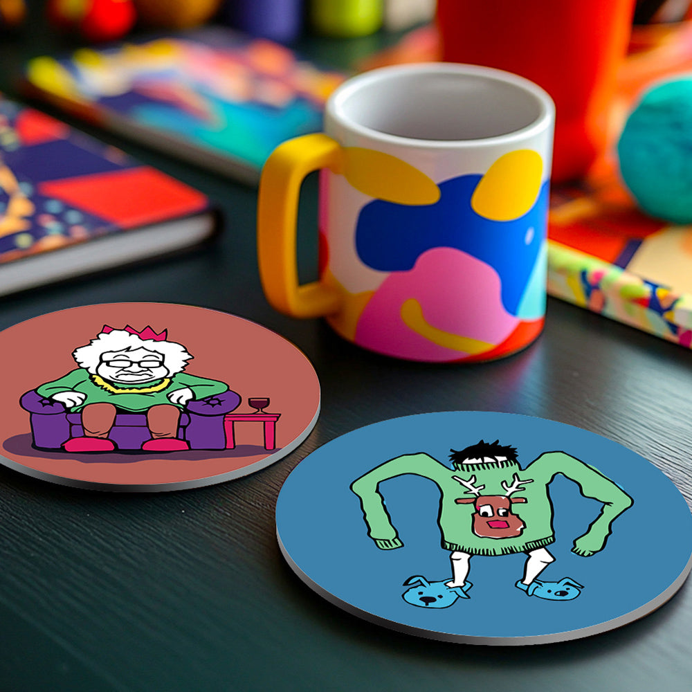 4 Pièces Dessous-de-verre Personnages Cartoon de Noël Peinture par Numéros