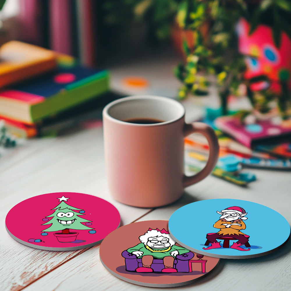 4 Pièces Dessous-de-verre Personnages Cartoon de Noël Peinture par Numéros