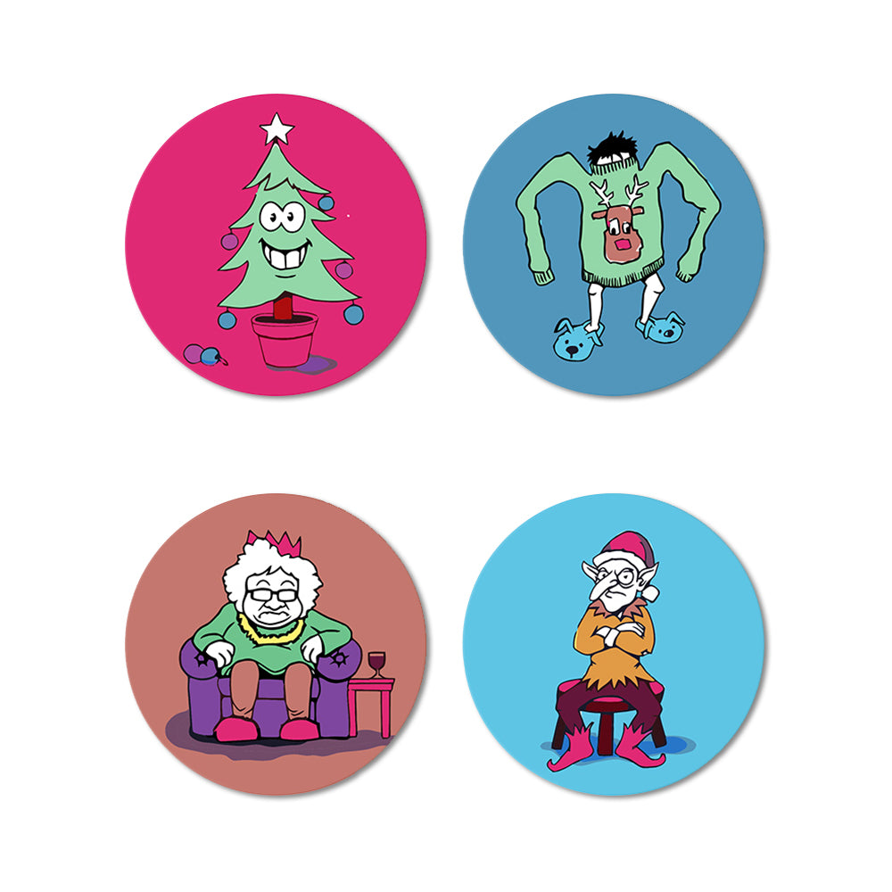 4 Pièces Dessous-de-verre Personnages Cartoon de Noël Peinture par Numéros