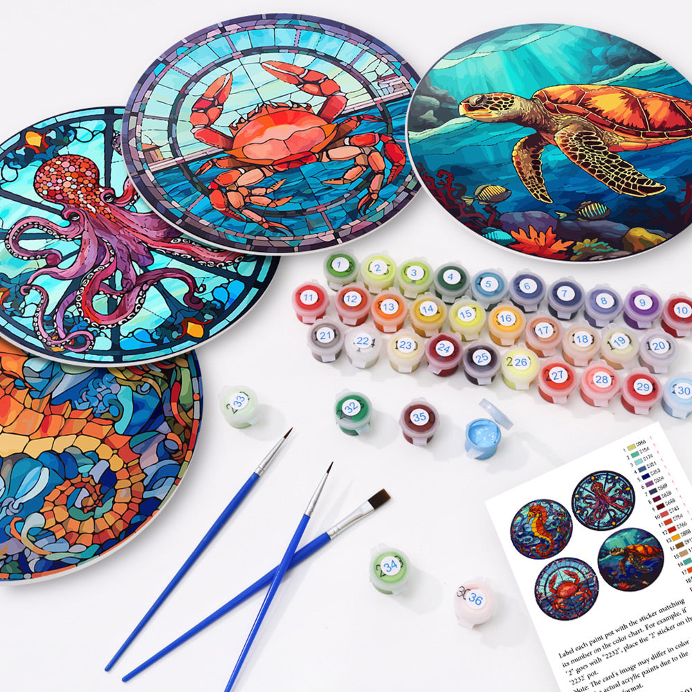 4 Pièces Sets de Table Animaux Marins Peinture par Numéros