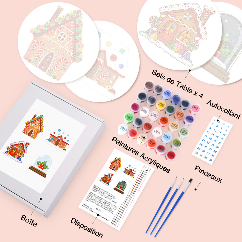 4 Pièces Sets de Table Château de Noël Cartoon Peinture par Numéros