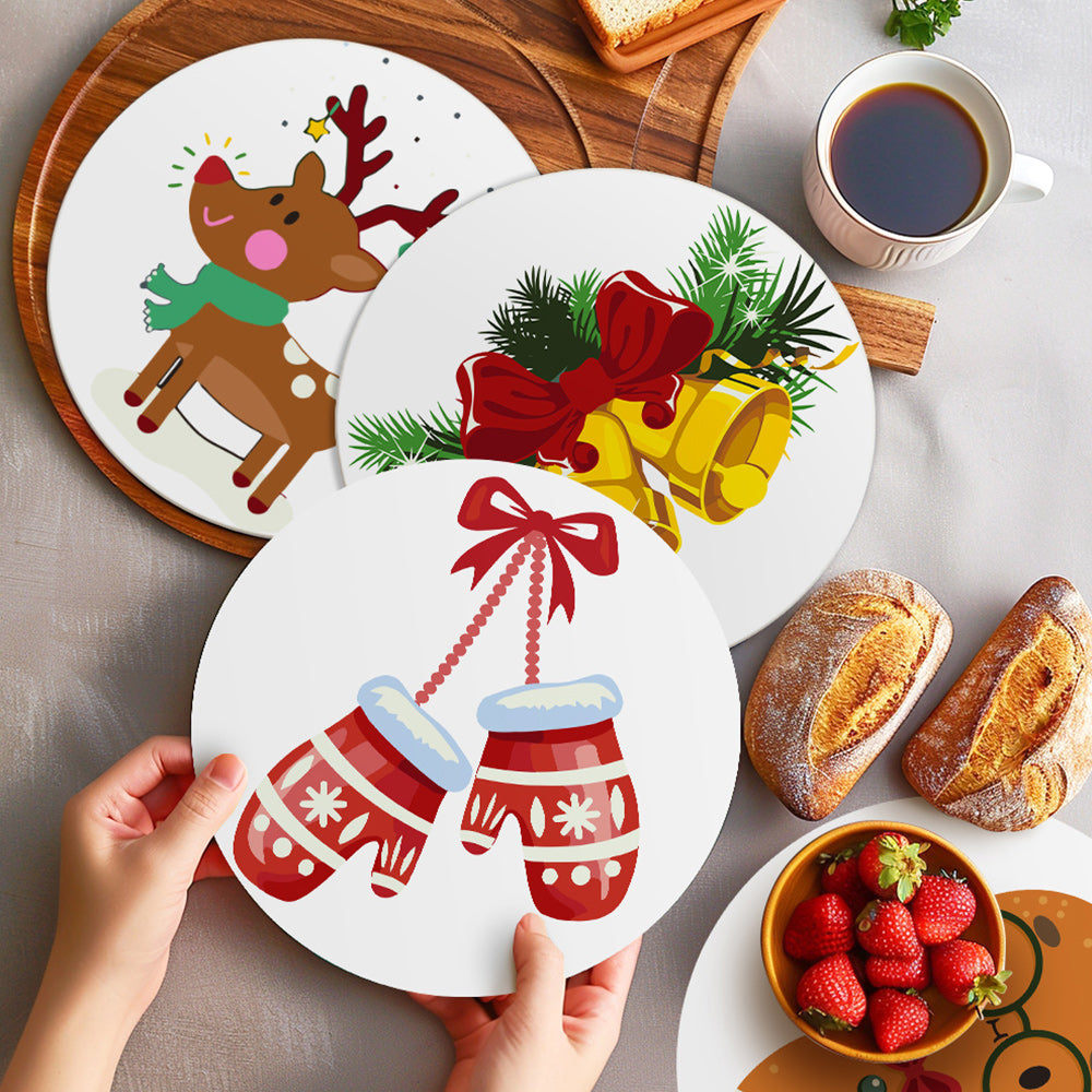 4 Pièces Sets de Table Gants et Cloches de Noël Peinture par Numéros