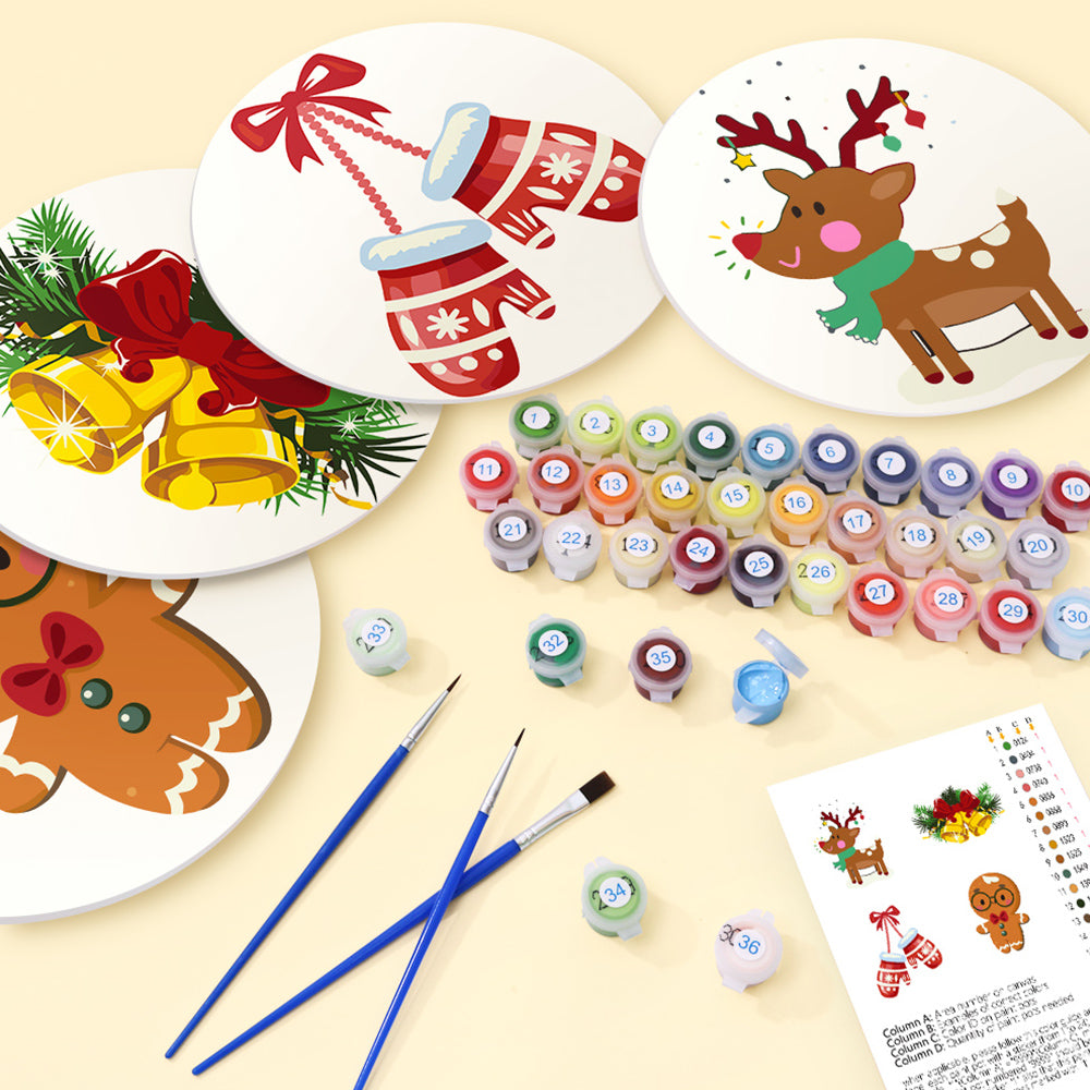4 Pièces Sets de Table Gants et Cloches de Noël Peinture par Numéros