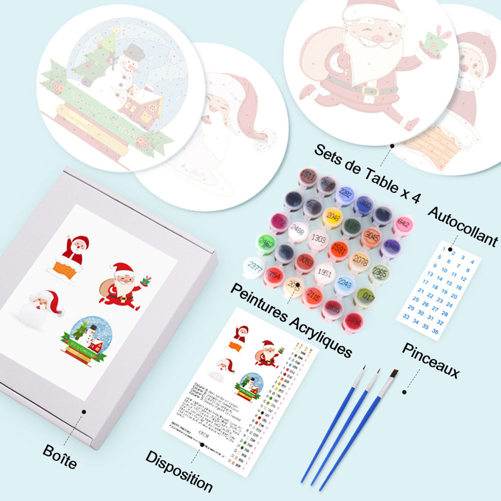4 Pièces Sets de Table Père Noël Heureux Peinture par Numéros