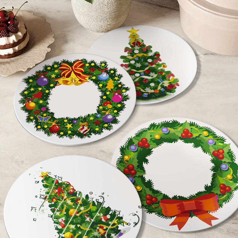 4 Pièces Sets de Table Sapin de Noël et Guirlande Peinture par Numéros