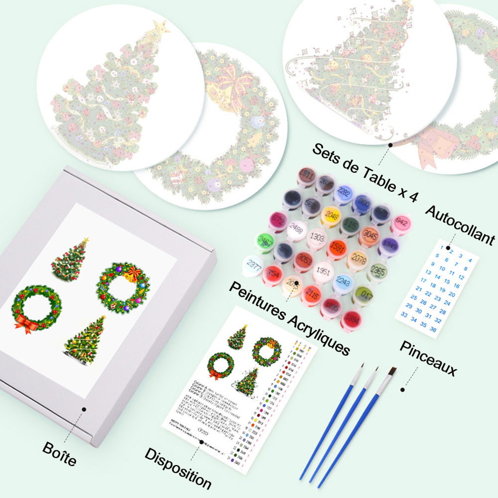 4 Pièces Sets de Table Sapin de Noël et Guirlande Peinture par Numéros