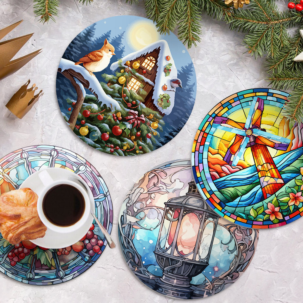 4 Pièces Sets de Table Thème de Noël Peinture par Numéros