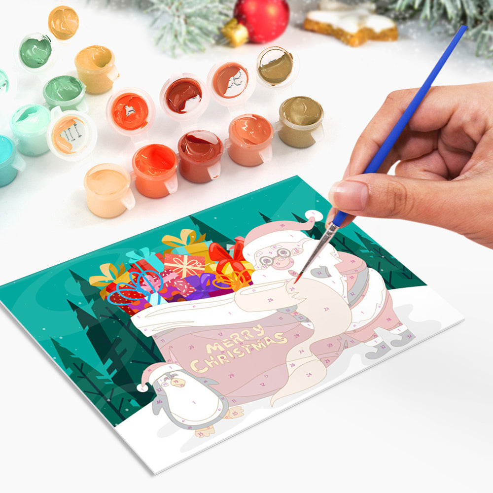 6 Cartes de Noël à Peinture par Numéros | Père Noël et Bonhomme de Neige