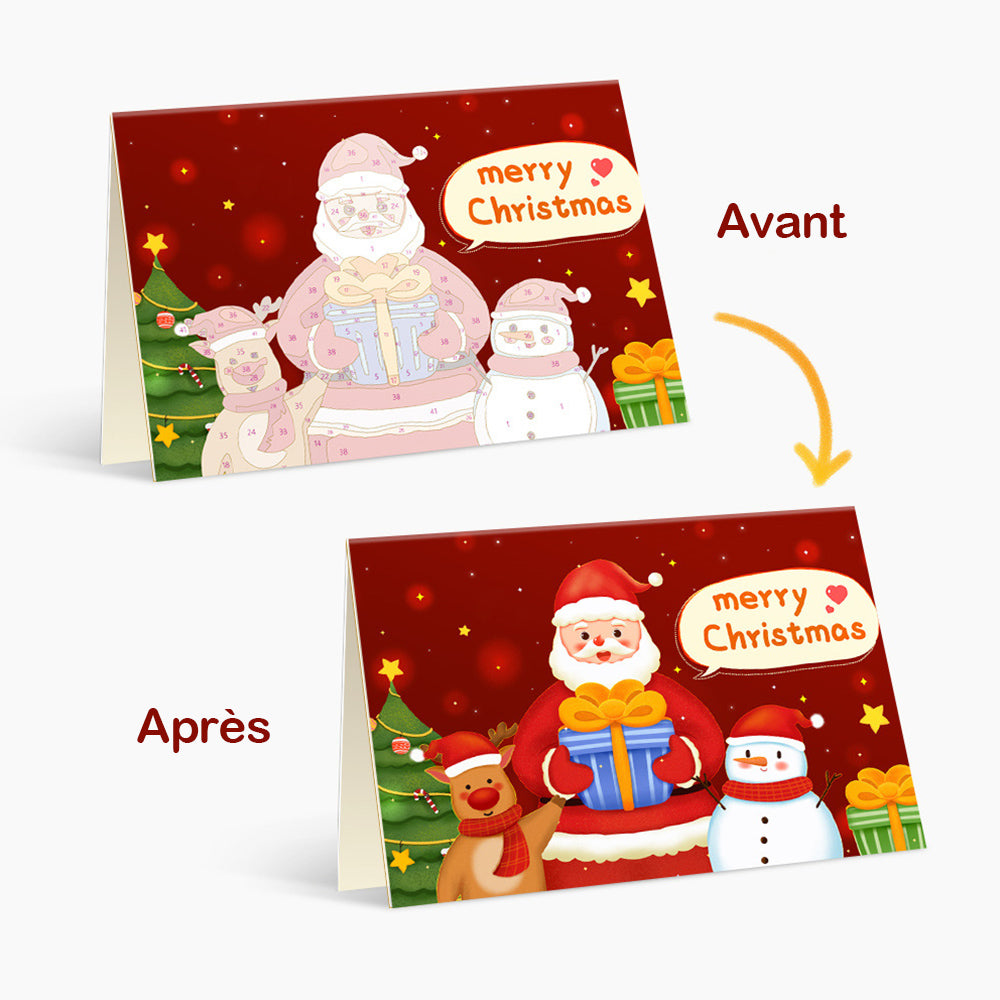 6 Cartes de Noël à Peinture par Numéros | Père Noël et Bonhomme de Neige