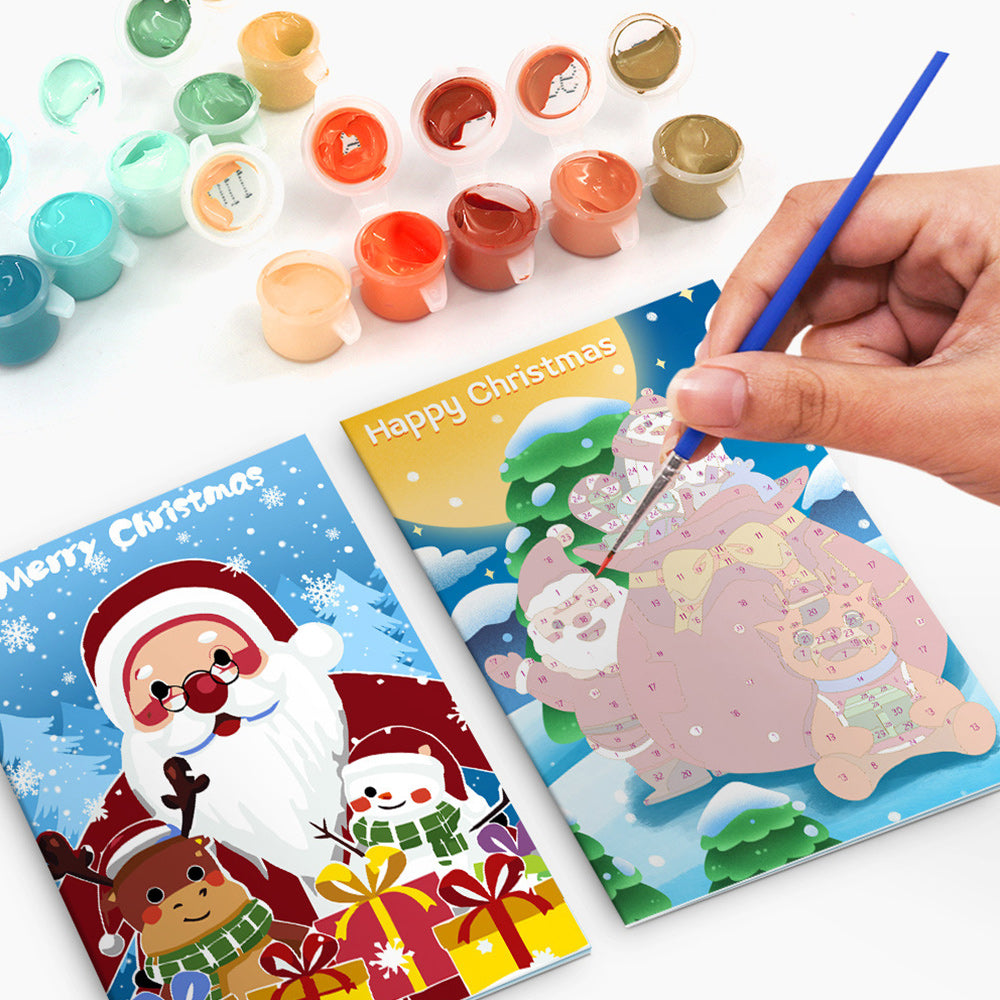 6 Cartes de Noël à Peinture par Numéros | Père Noël et Sapin de Noël