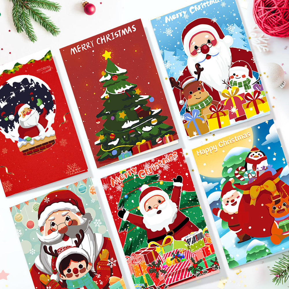 6 Cartes de Noël à Peinture par Numéros | Père Noël et Sapin de Noël