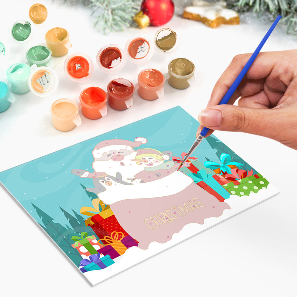 6 Cartes de Noël à Peinture par Numéros | Père Noël, Pingouin et Renne