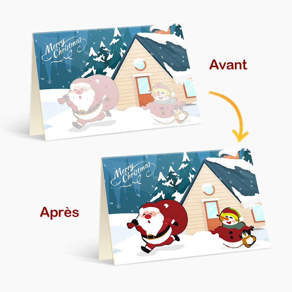 6 Cartes de Noël à Peinture par Numéros | Père Noël, Pingouin et Renne