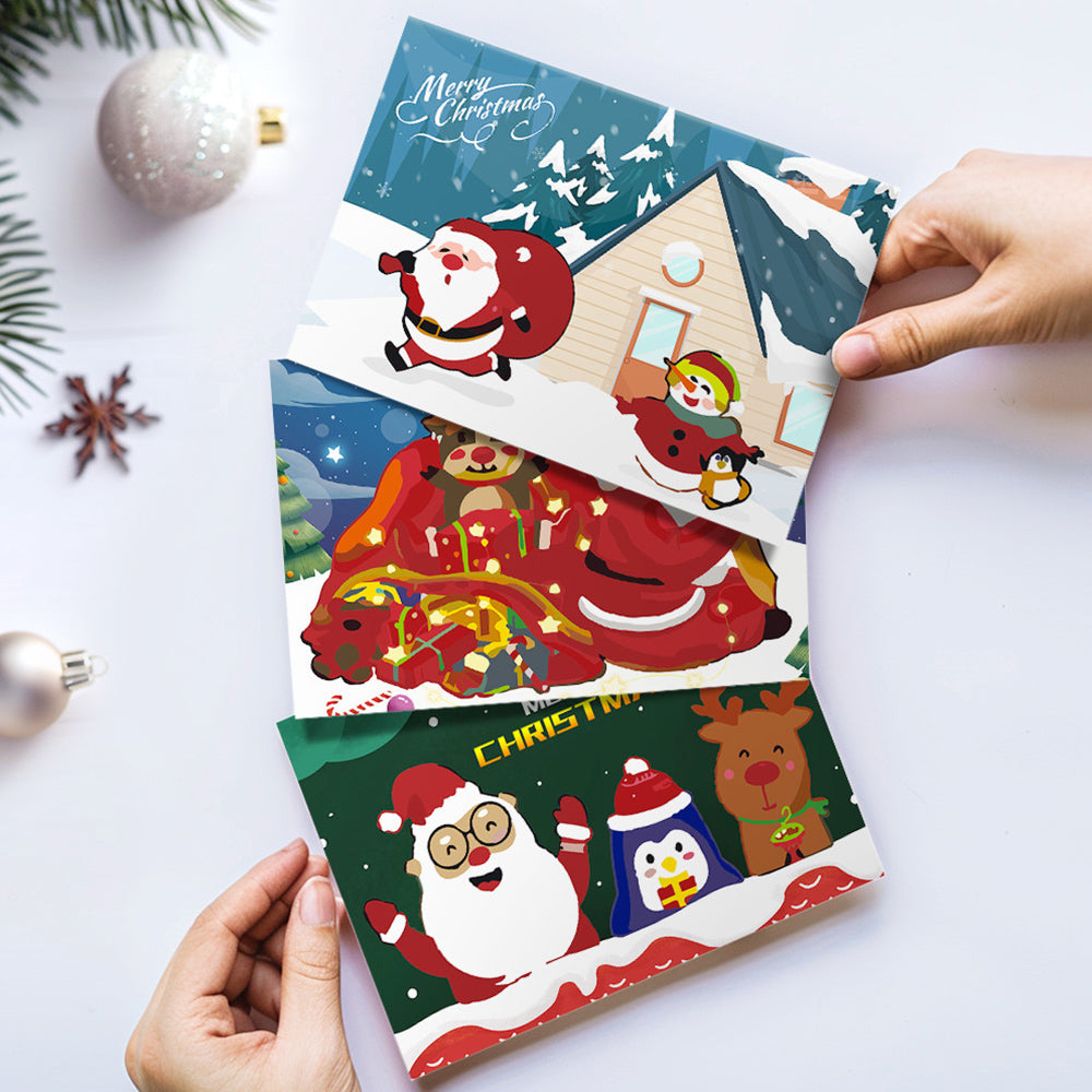 6 Cartes de Noël à Peinture par Numéros | Père Noël, Pingouin et Renne