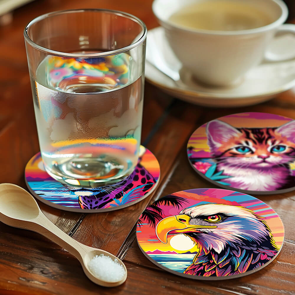 6 Pièces Dessous-de-verre Animaux au Coucher de Soleil Marin Peinture par Numéros