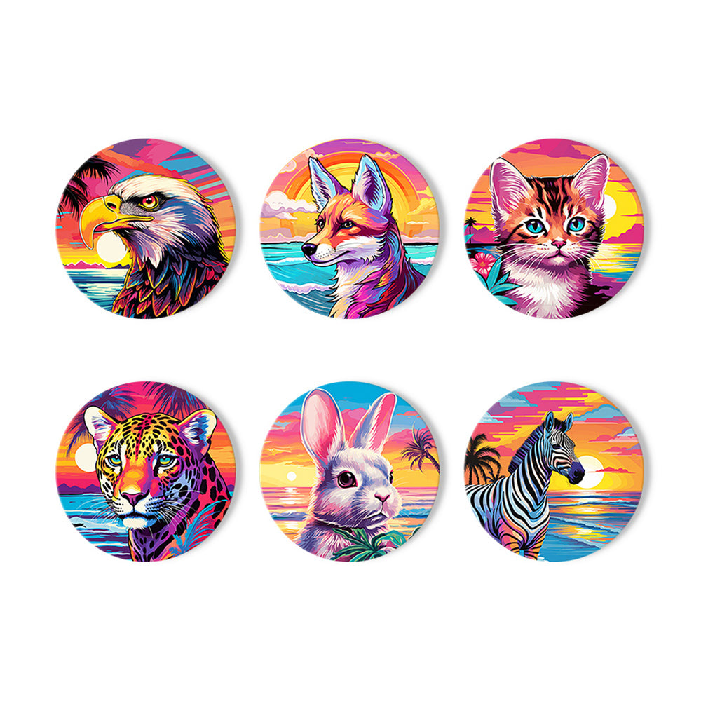 6 Pièces Dessous-de-verre Animaux au Coucher de Soleil Marin Peinture par Numéros