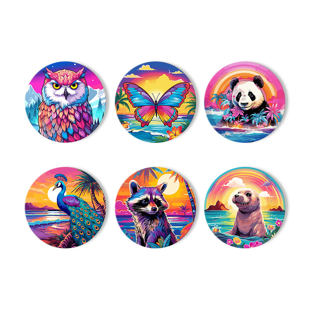 6 Pièces Dessous-de-verre Animaux au Coucher de Soleil Peinture par Numéros
