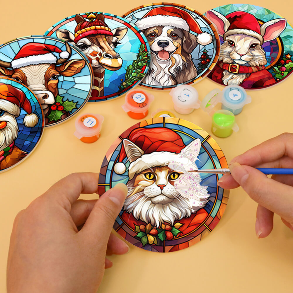 6 Pièces Dessous-de-verre Animaux de Noël Peinture par Numéros