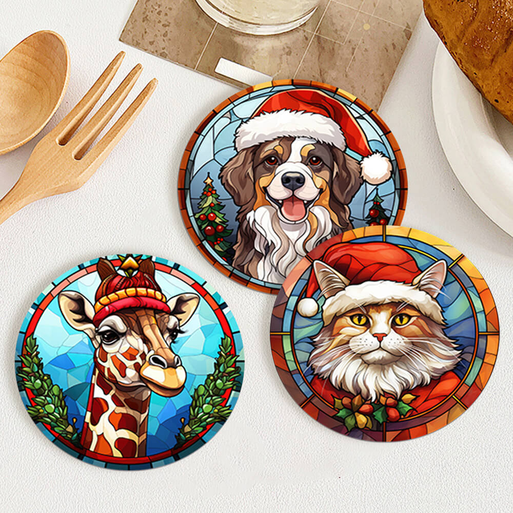 6 Pièces Dessous-de-verre Animaux de Noël Peinture par Numéros