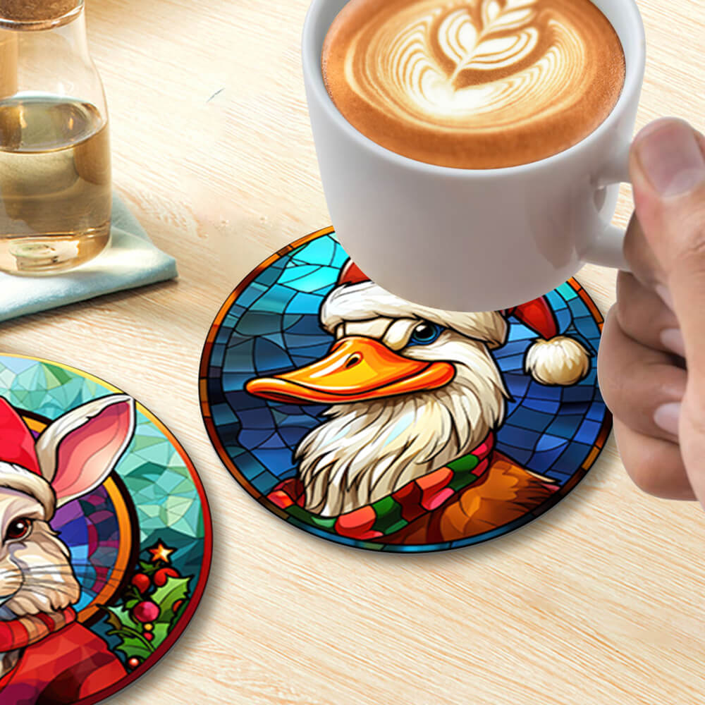 6 Pièces Dessous-de-verre Animaux de Noël Peinture par Numéros
