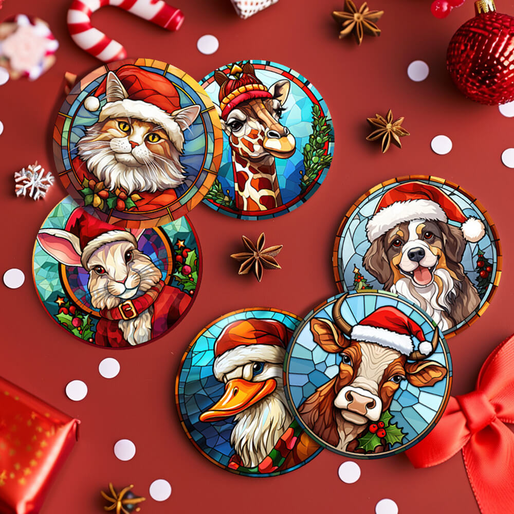 6 Pièces Dessous-de-verre Animaux de Noël Peinture par Numéros