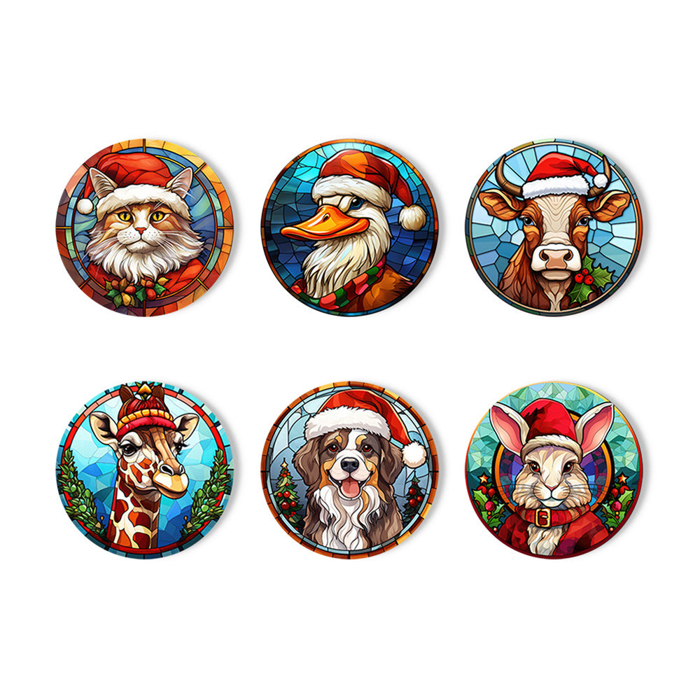 6 Pièces Dessous-de-verre Animaux de Noël Peinture par Numéros
